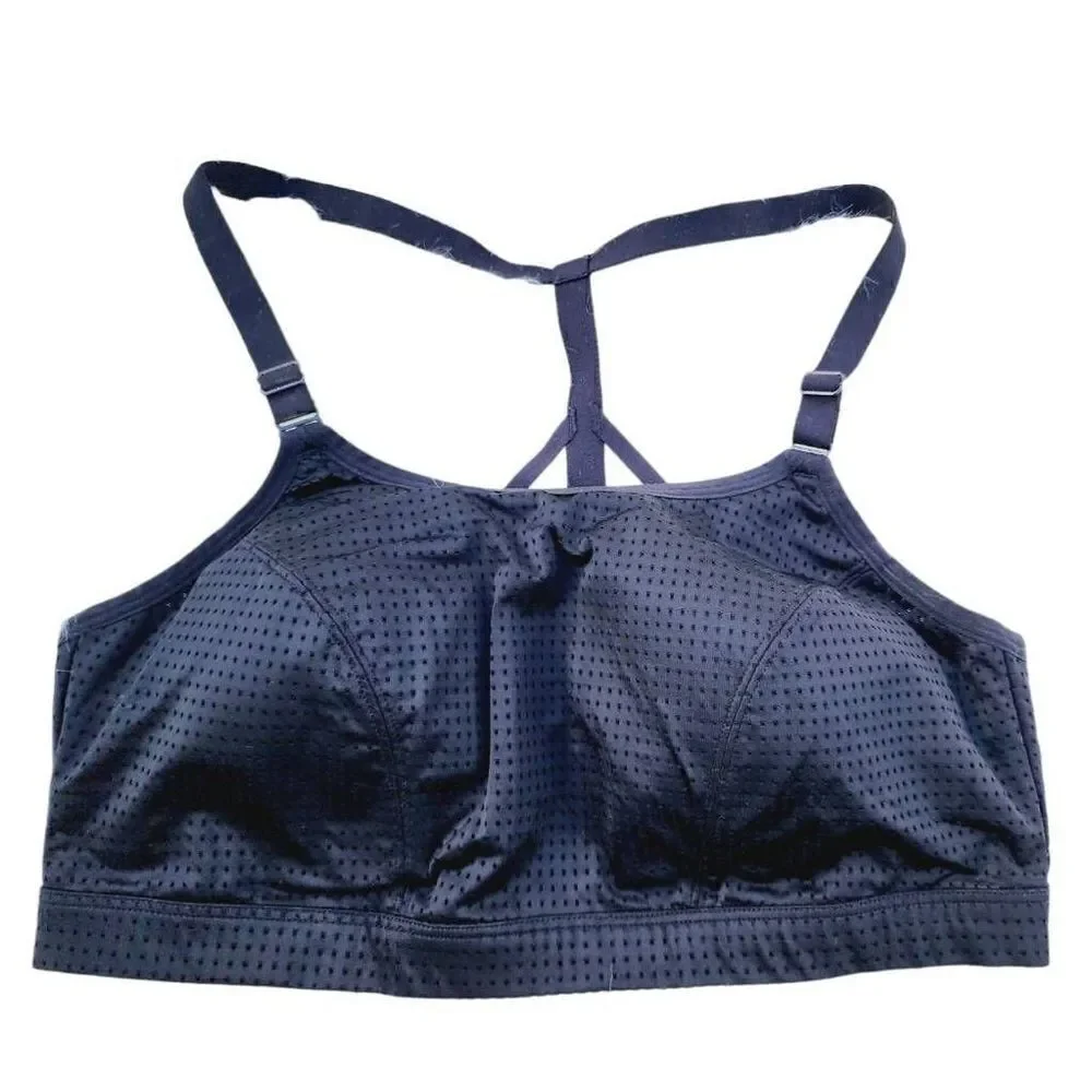 Livi Womens Sports Bra Black Mesh Racerback Spaghetti Cross Strap Nylon Size 14